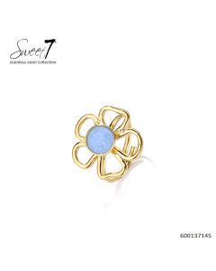 Gouden Bloemen Ring met Blauwe Steen