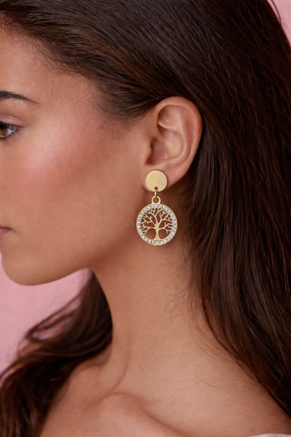 RVS Oorbellen Tree of Life – Goudkleurig