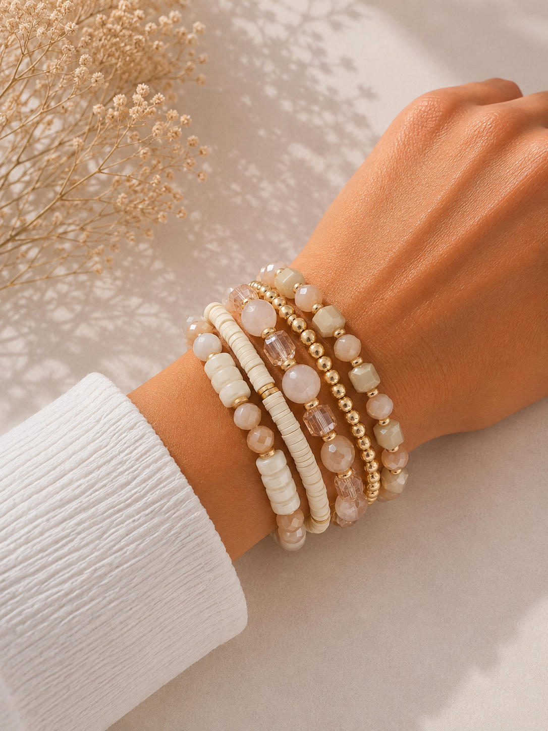 Armbandenset – Beige & Goud ✨