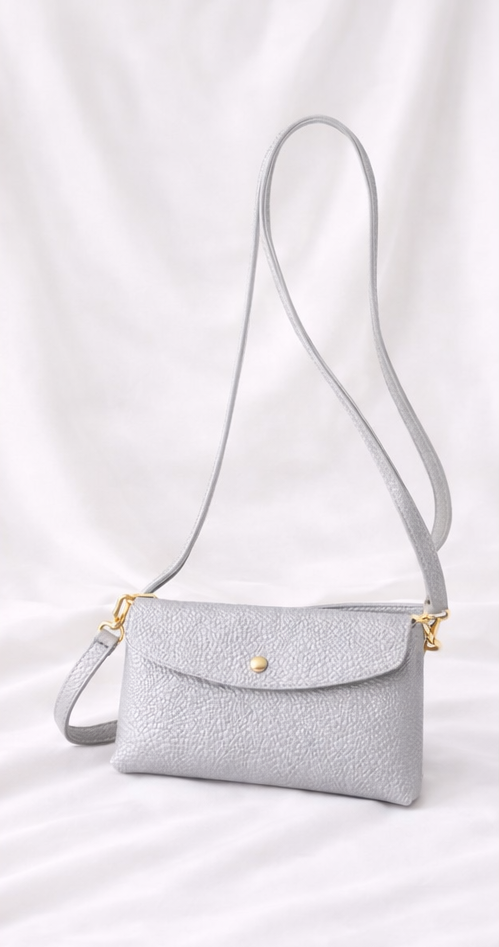 Crossbody Tasje Pebbled Leather – Zilver / Grijs