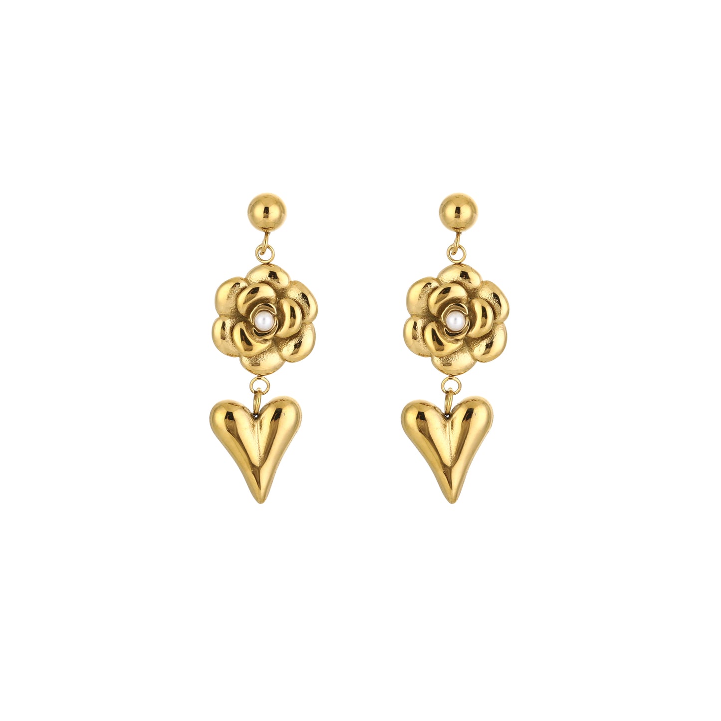 Gouden Flower Heart Statement Oorbellen