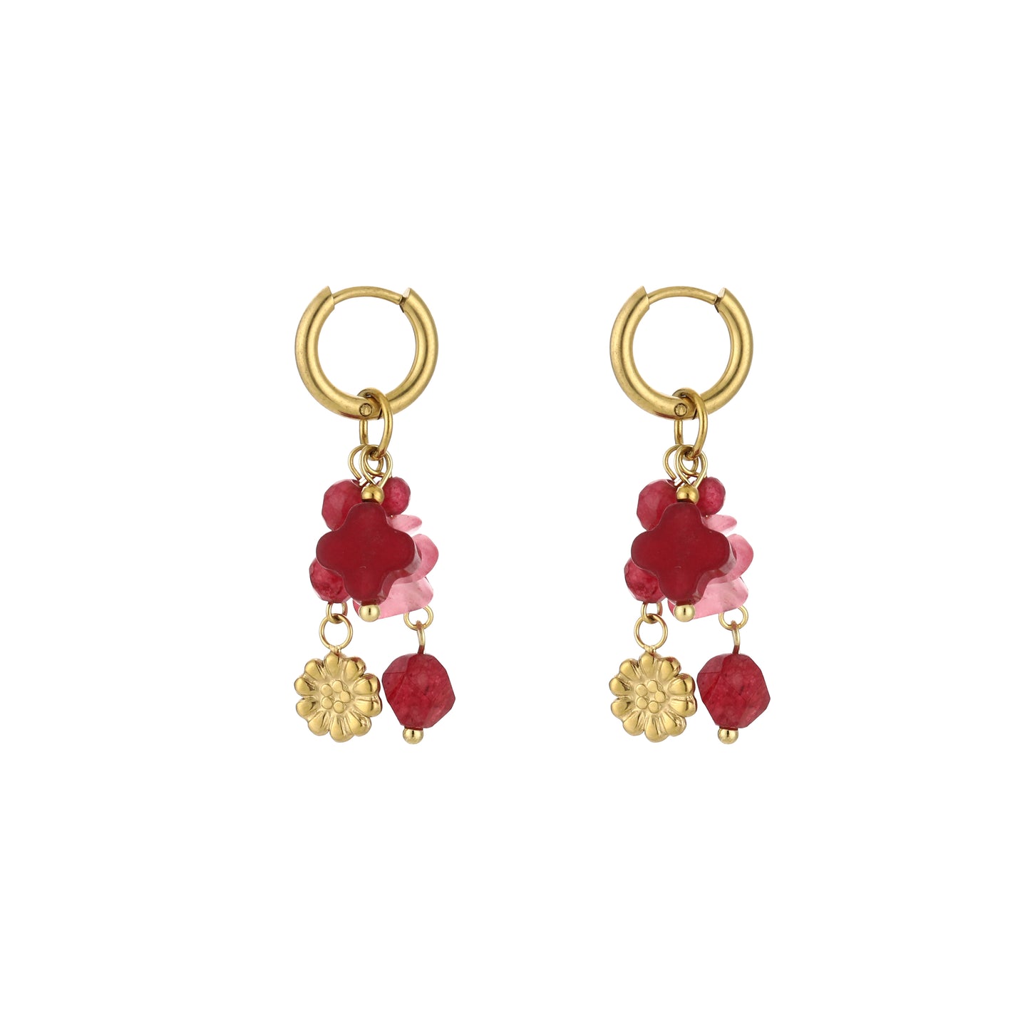 Gouden Oorbellen met Rode Bedeltjes – Flower & Beads ❤️🌸