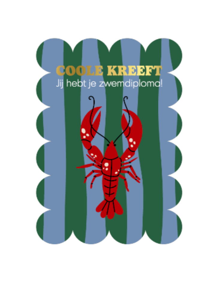 Wenskaart – Coole kreeft, jij hebt je zwemdiploma!