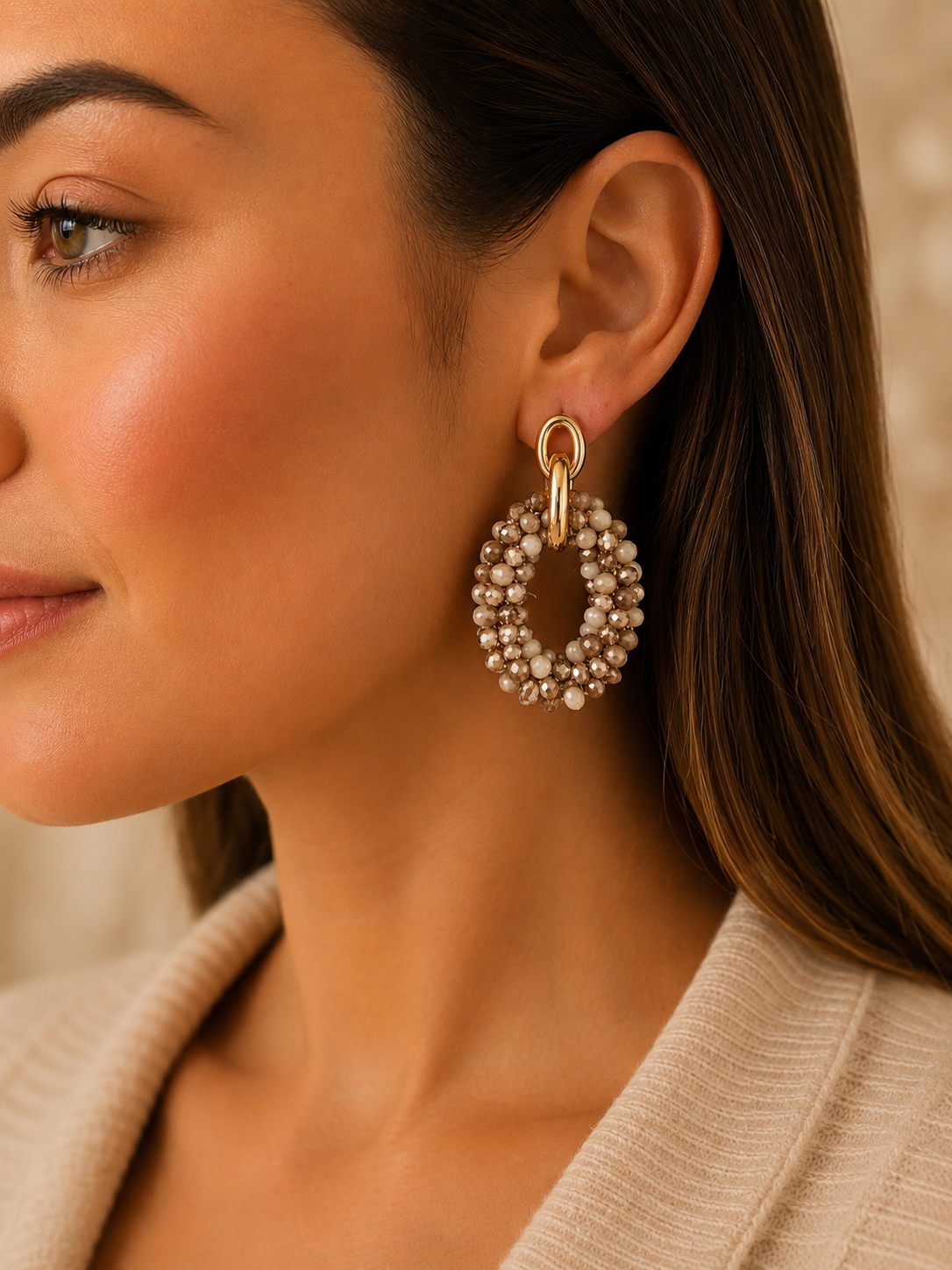 Statement Oorbellen – Taupe & Crème ✨
