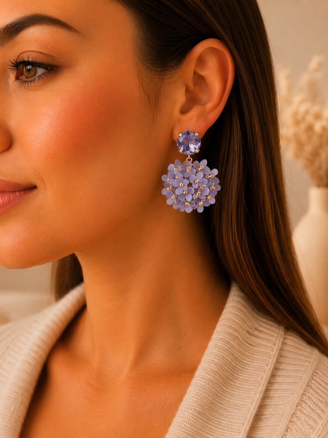 Statement Oorbellen β Lila Bloemen π
