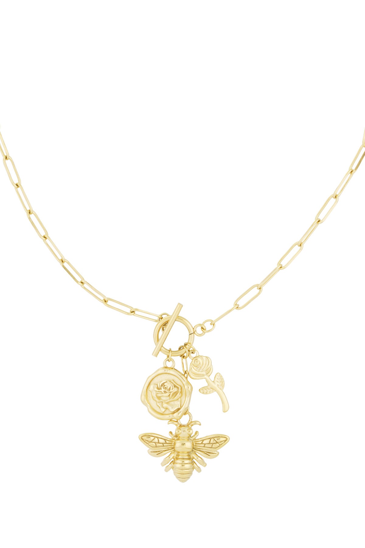 Golden Garden Charm Ketting – Rose & Bee (RVS)