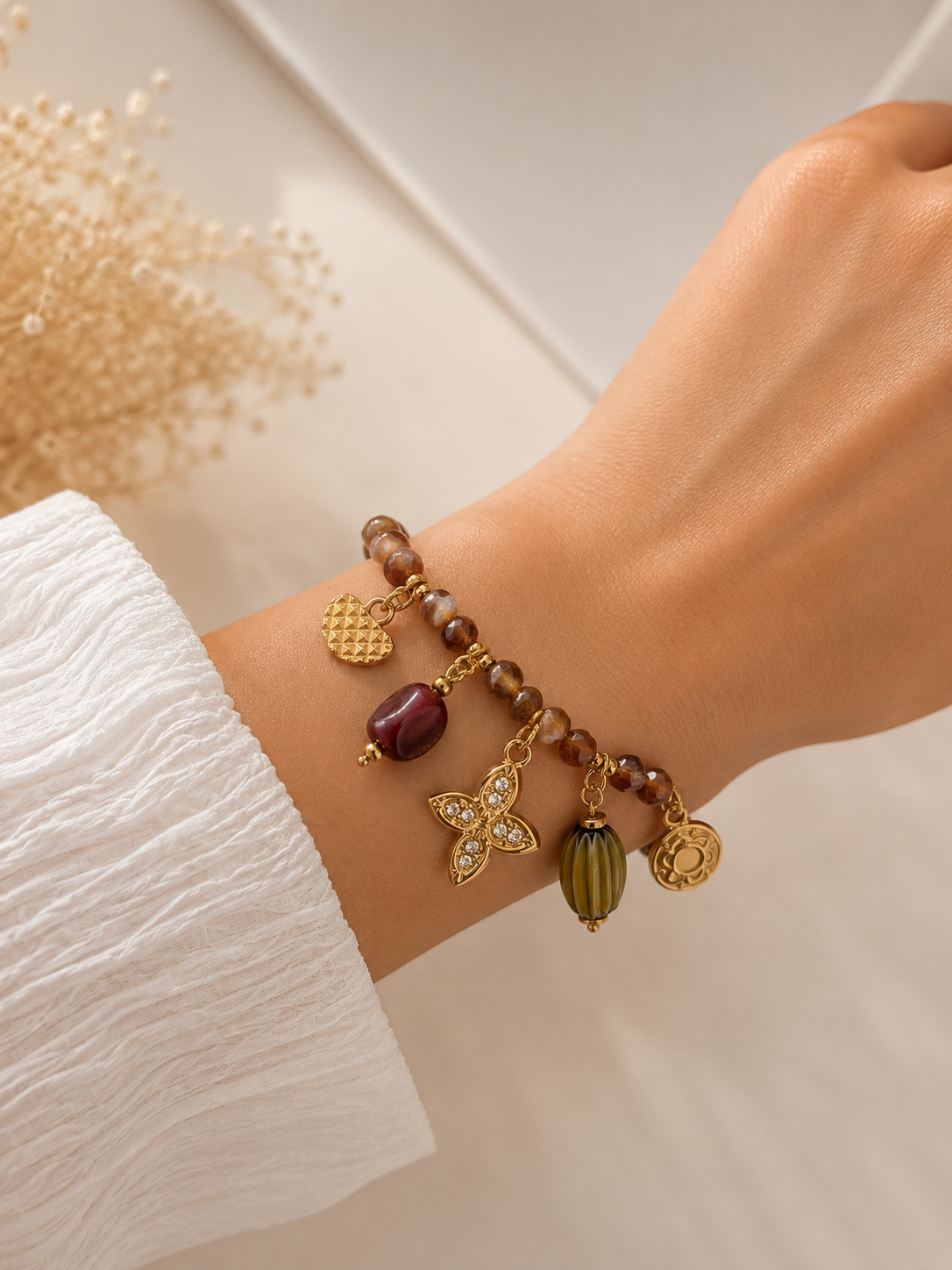 Charm Armband Brown & Gold 🤎✨
