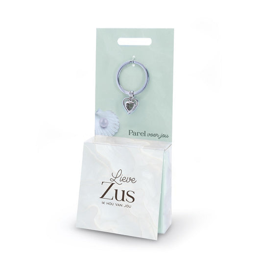 Parel Sleutelhanger “Lieve Zus” – Met Échte Oester
