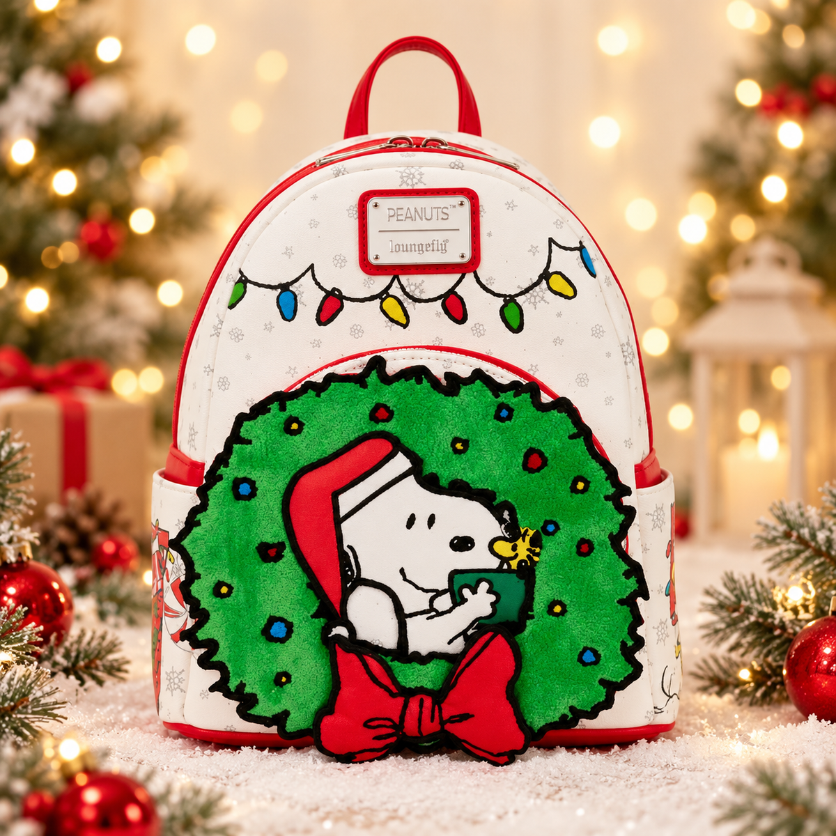 Loungefly Peanuts – Snoopy & Woodstock Holiday Wreath Mini Backpack