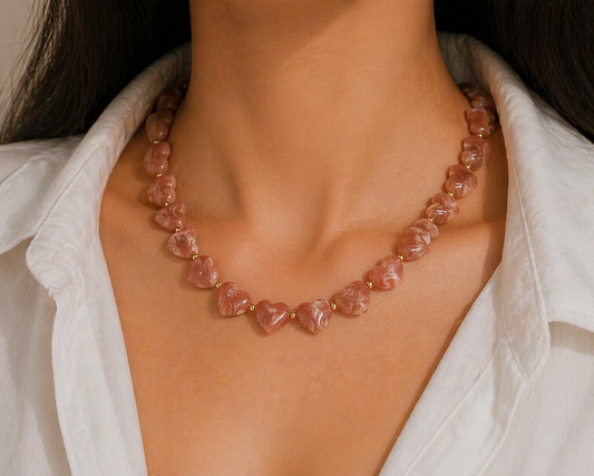 Ketting met Roze/Nude Hartjes