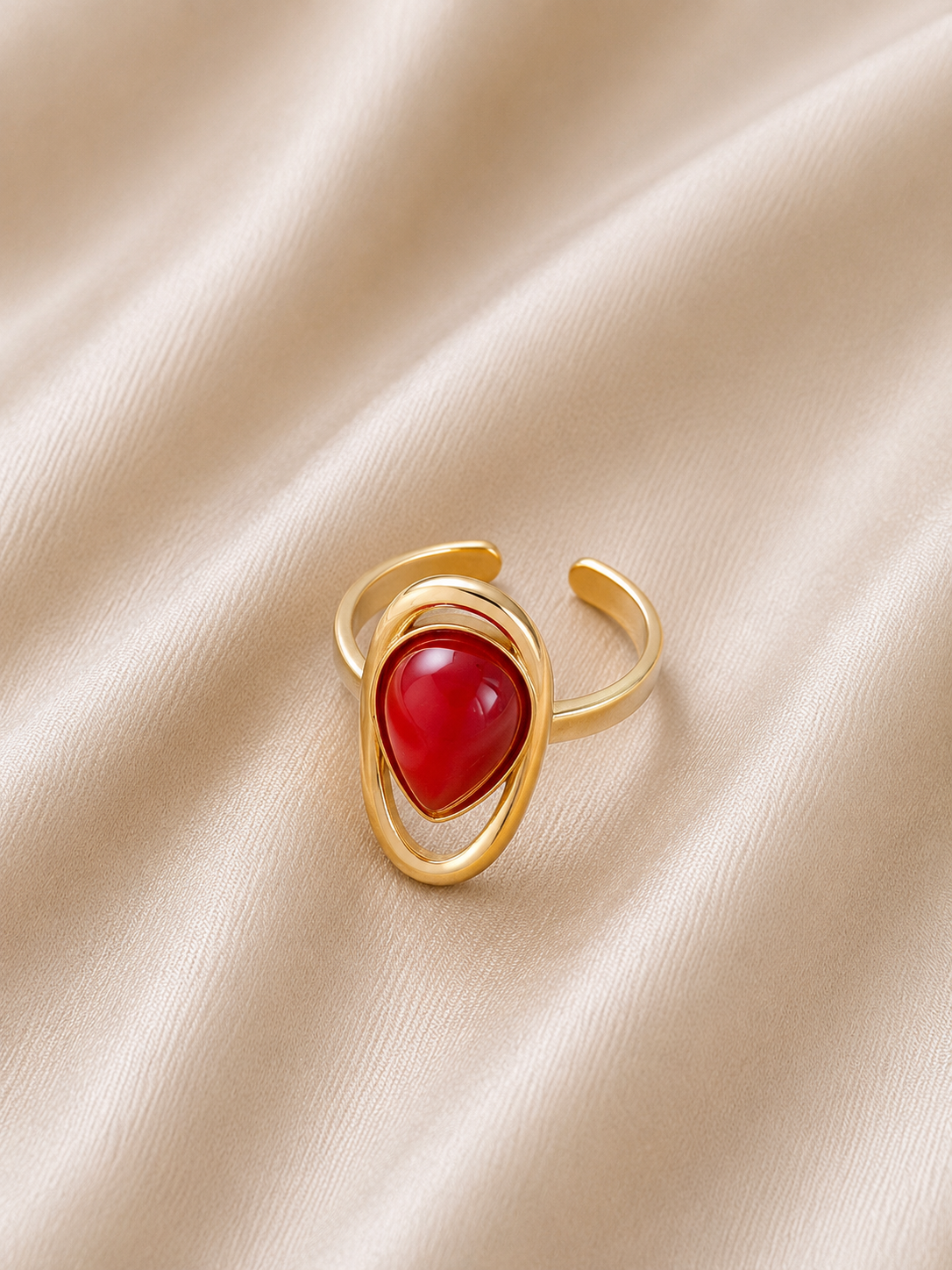 RVS Statement Ring – Bordeaux Rode Steen