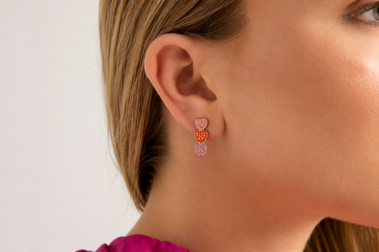💕 Triple Heart Oorbellen – Pink & Orange
