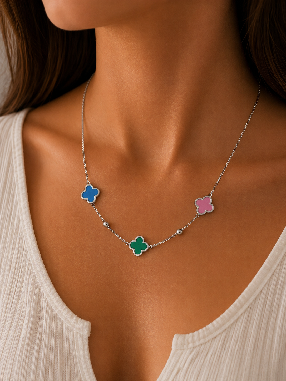 Kleurrijke Klaver Ketting 💙🩷💚