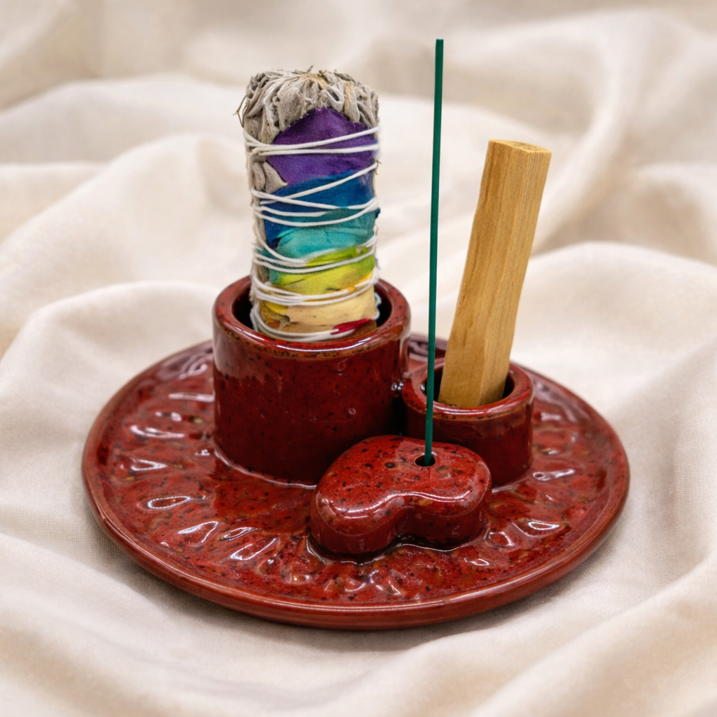 Rood Keramisch Smudge Schaaltje met Hartje – Voor Salie, Palo Santo & Wierook