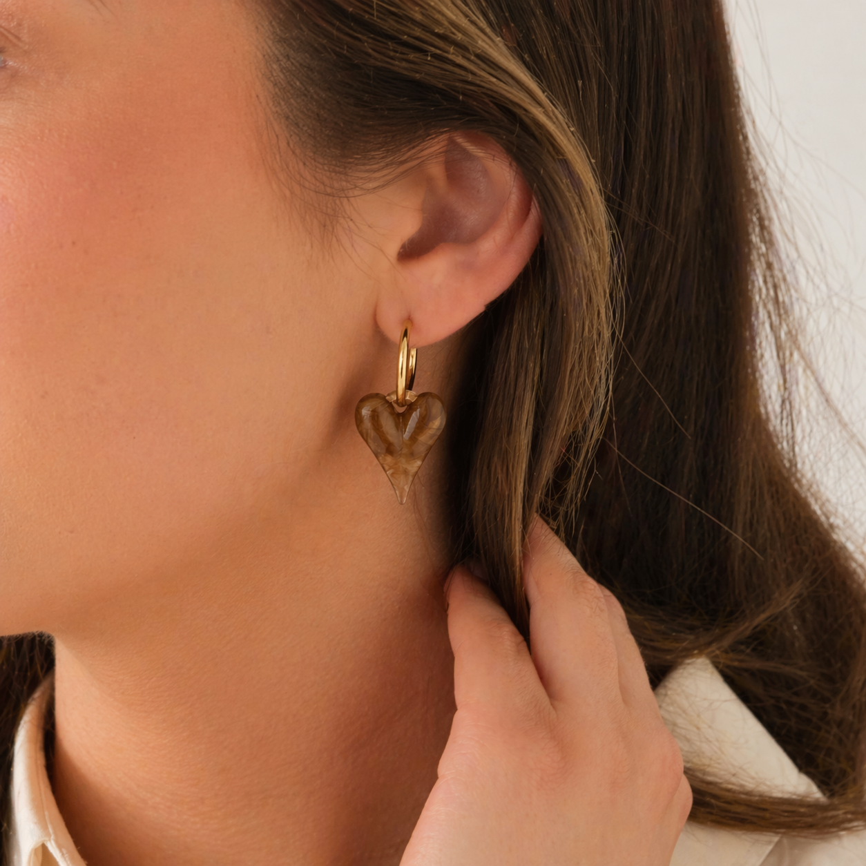 Golden Heart Hoops – Marble Love 🤎💫