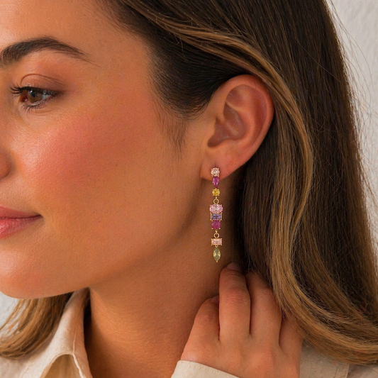 Golden Statement Earrings – Candy Gems 💕🌈
