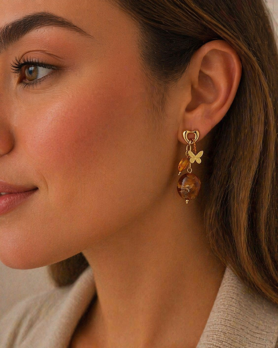 Golden Butterfly Amber Statement Oorbellen