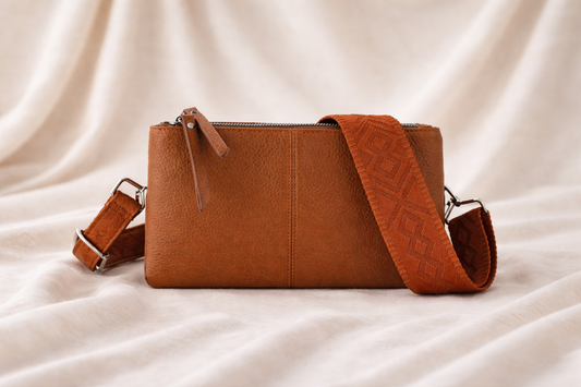 Cognac crossbody tas met brede strap