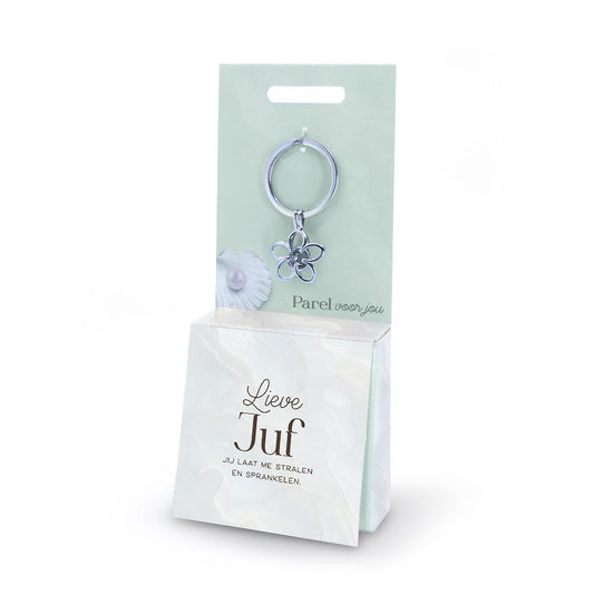 Parel Sleutelhanger “Lieve Juf” – Met Échte Oester