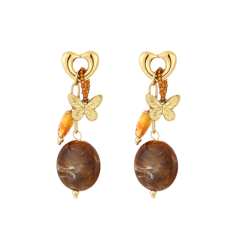 Golden Butterfly Amber Statement Oorbellen