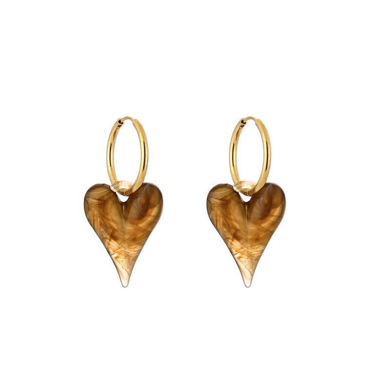 Golden Heart Hoops – Marble Love 🤎💫