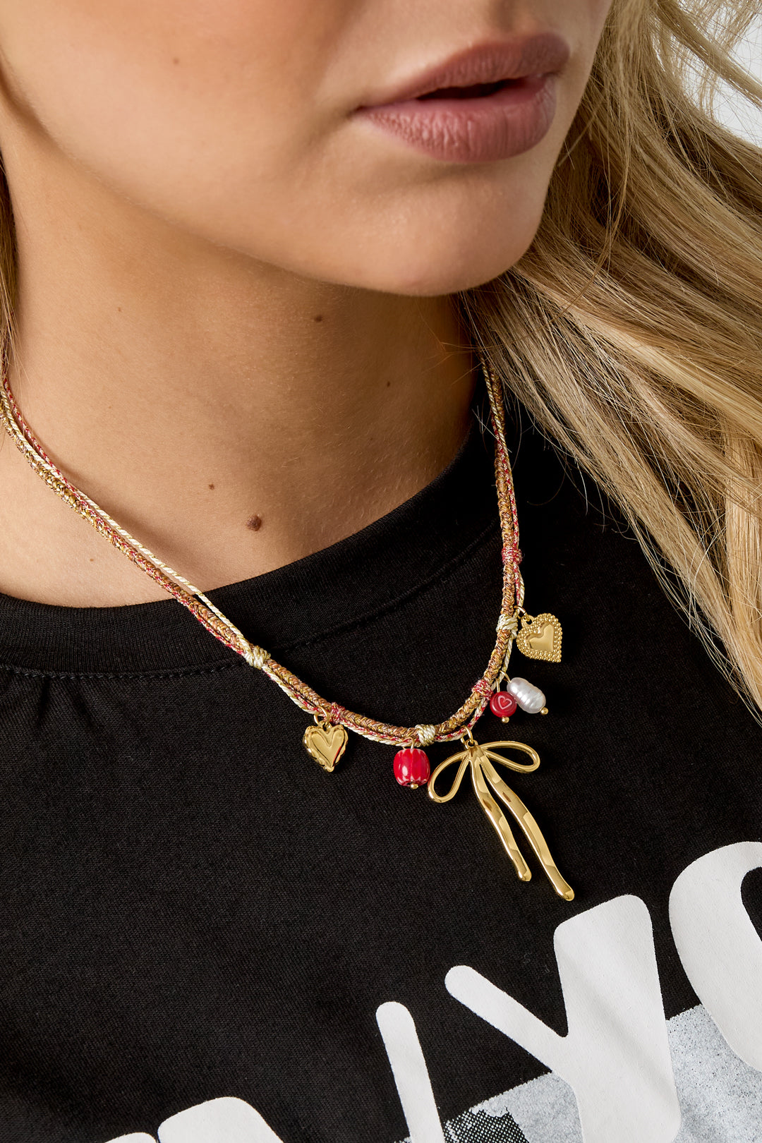 Ribbon & Hearts Ketting – Goud