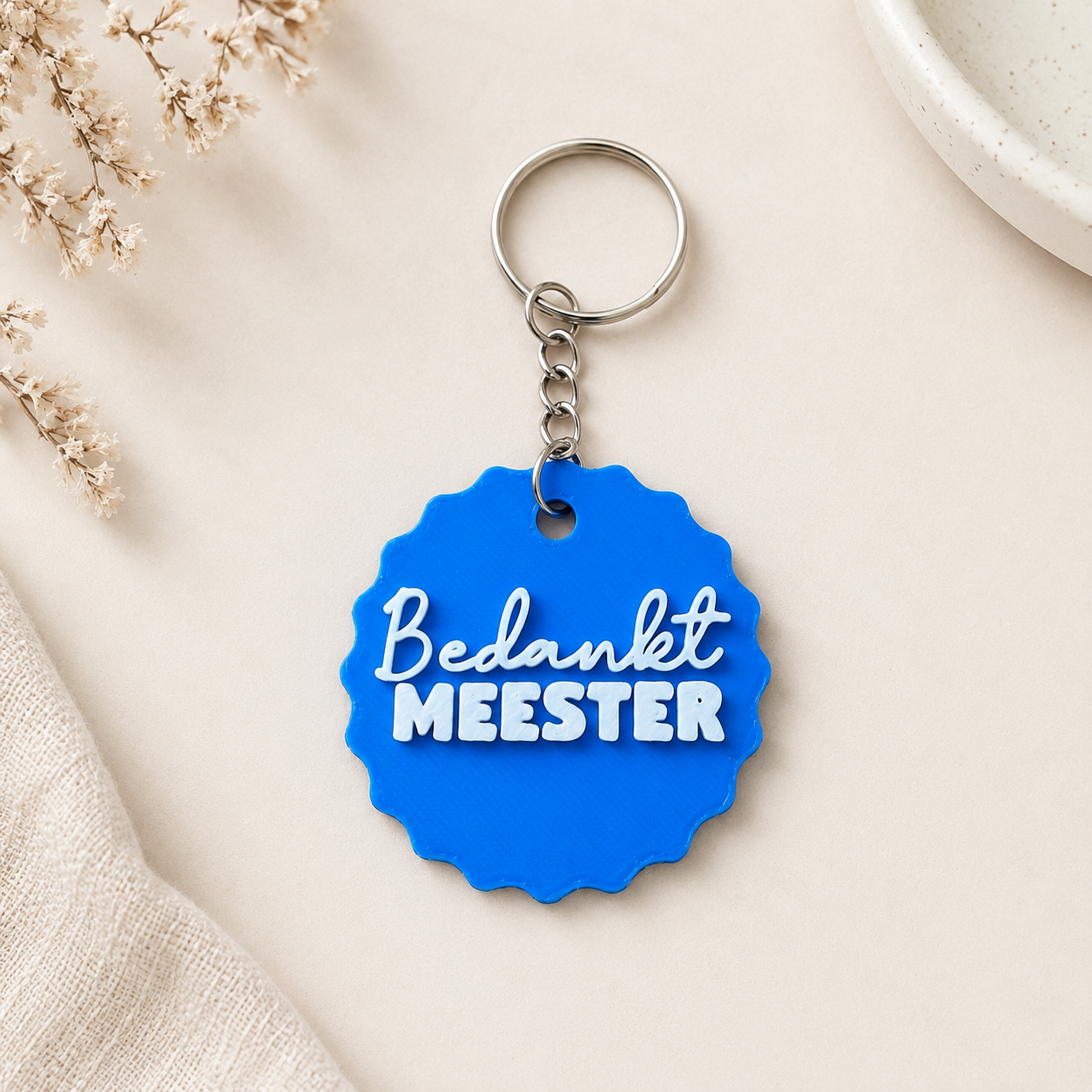 🔑 Bedankt Meester – 3D Geprinte Sleutelhanger