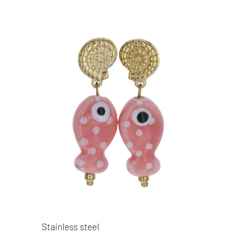 Oorbellen – Pink Fish & Shell Detail