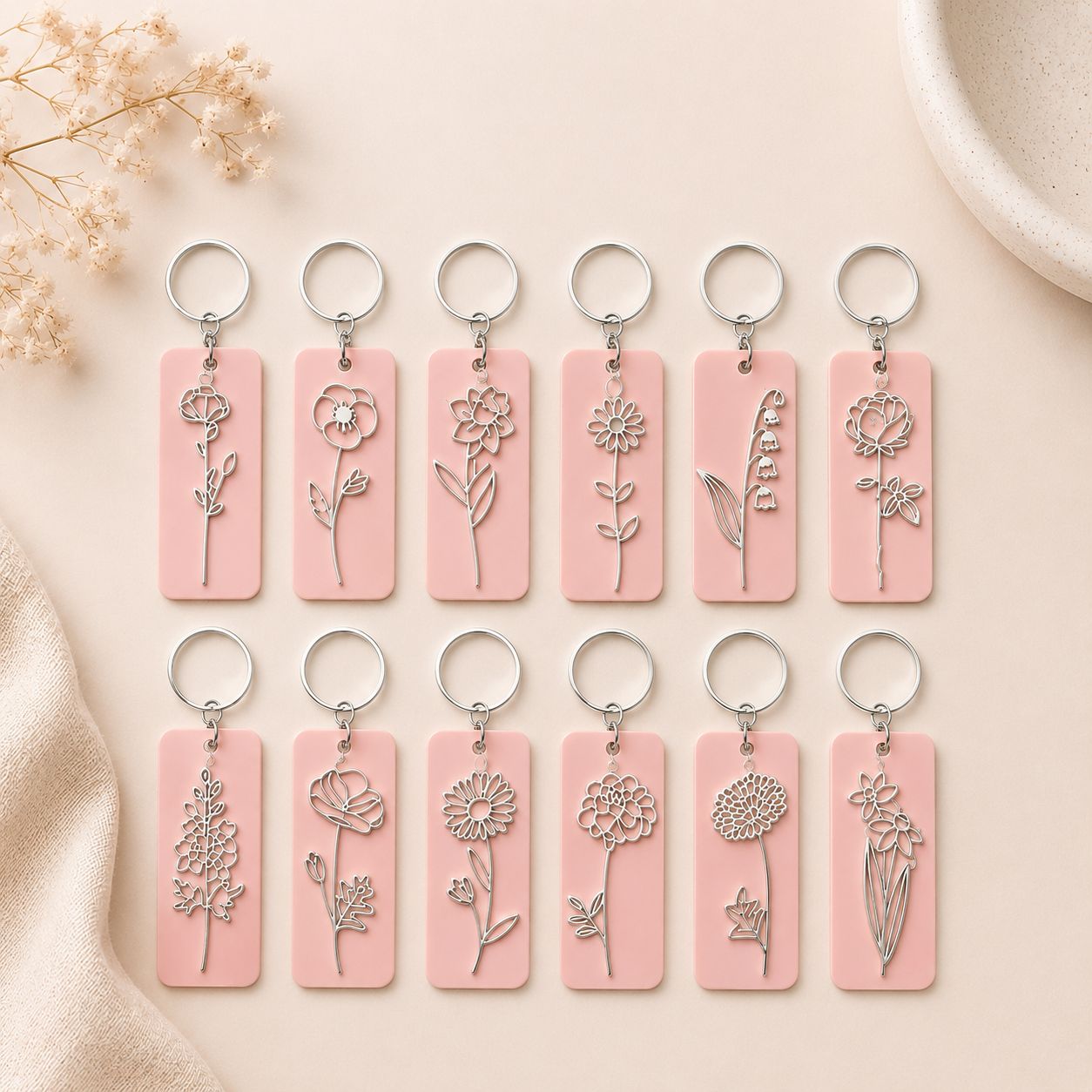 🌸 Geboortebloem Sleutelhanger