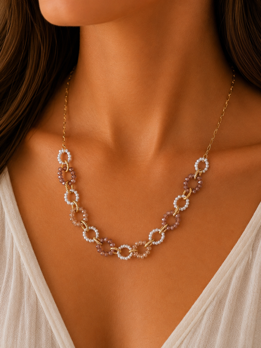 Rosé & Pearl Statement Ketting ✨🤍